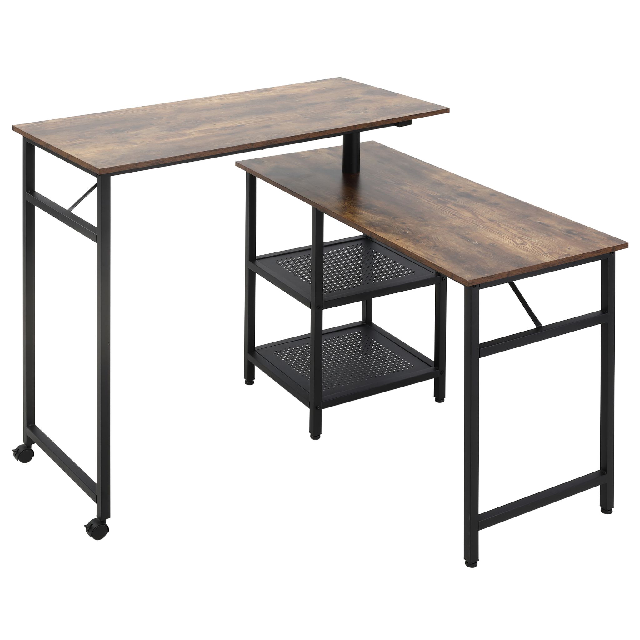 Bureau d'angle CARMEN table meuble de rangement intégré et modulable 4  étagères 1 porte et 1 tiroir, décor chêne sauvage/béton foncé - Achat &  prix