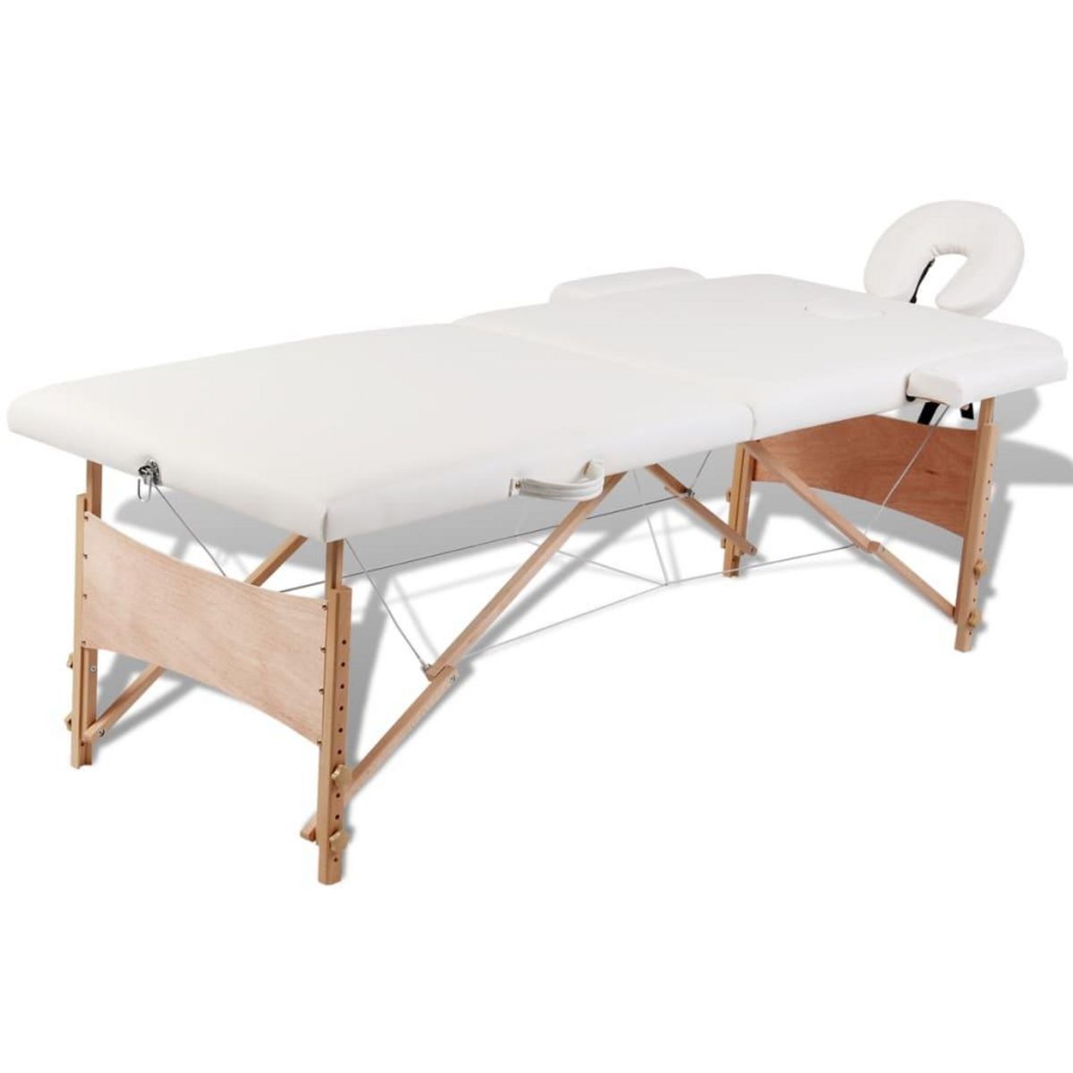 VIDAXL Table pliable de massage Blanc creme 2 zones avec cadre en bois