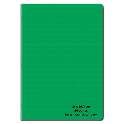 Cahier piqué polypro 21x29,7cm 96 pages grands carreaux Seyes vert