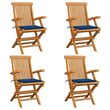 Chaises de jardin avec coussins bleu royal 4 pcs Bois de teck