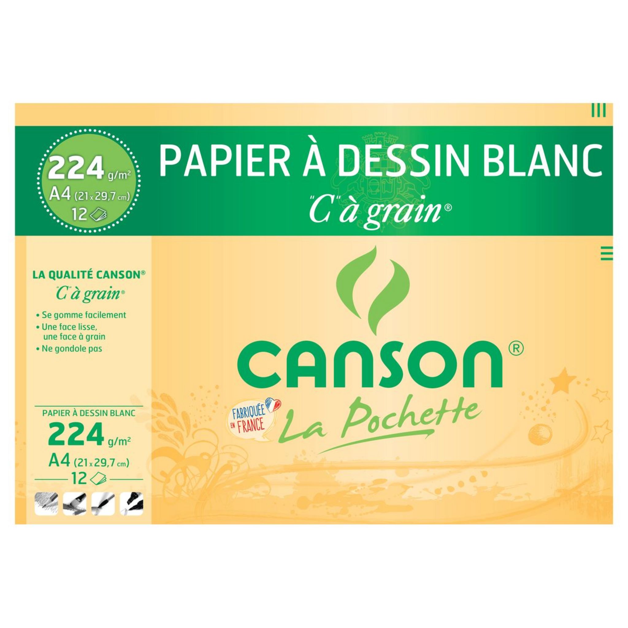 Canson Création - Pochette papier à dessin - 12 feuilles - A4