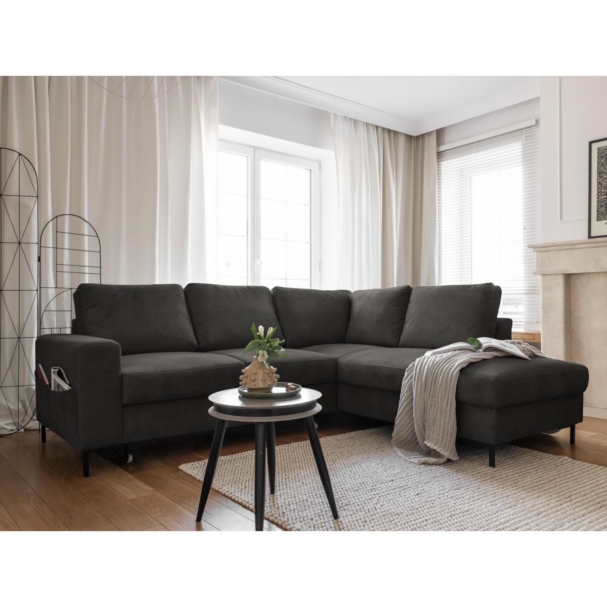 BEST MOBILIER Lilly - canapé d'angle convertible - en velours côtelé - 5 places - style contemporain - droit -