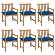 Chaises de jardin 6 pcs avec coussins bleu Bois de teck solide