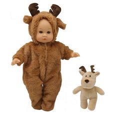 One Two Fun Mon Beau Bebe En Grenouillere Et Sa Peluche Cerf Marron Pas Cher A Prix Auchan