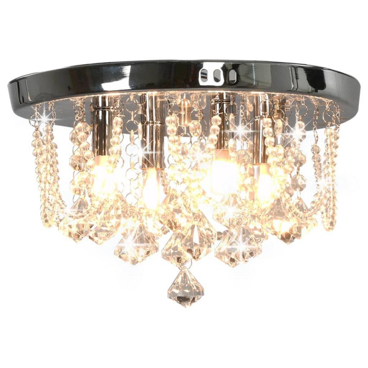 VIDAXL Plafonnier avec perles de cristal Argente Rond 4 ampoules G9