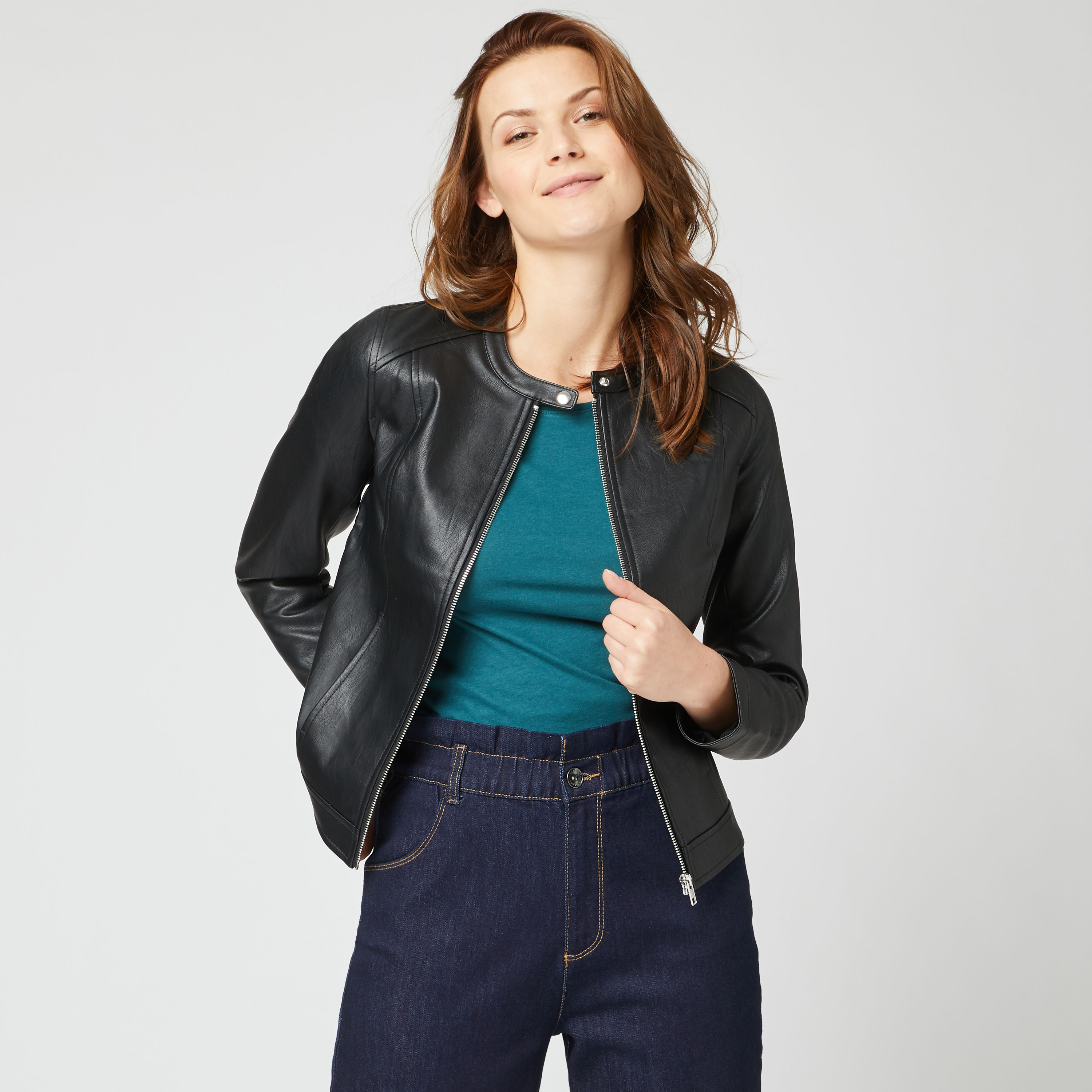 IN EXTENSO Blouson simili cuir noir zipp femme pas cher Auchan