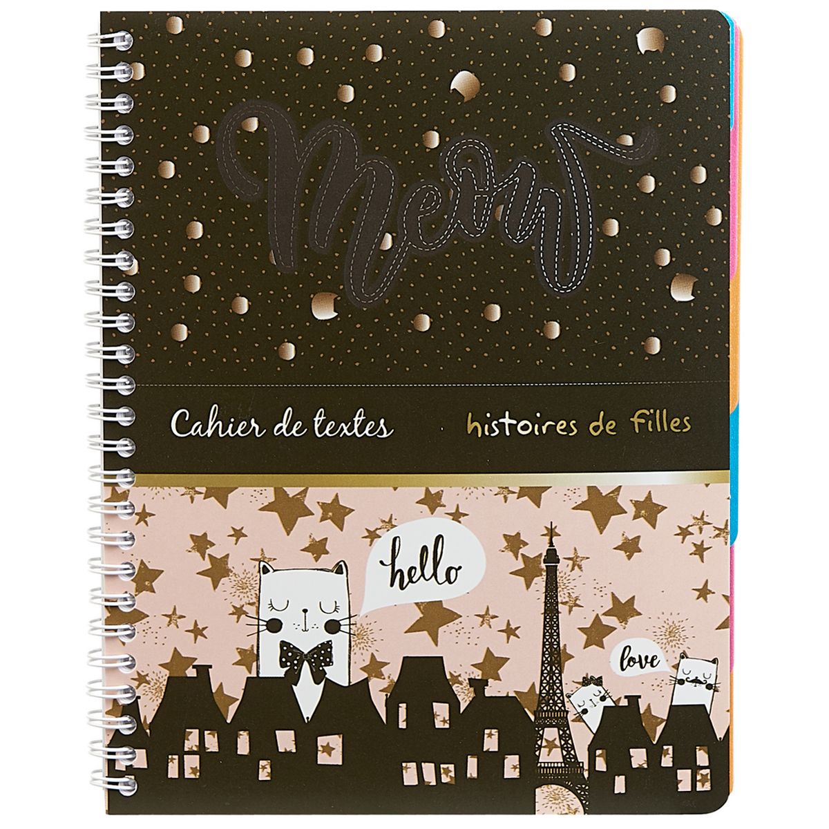 Histoires de filles Cahier de texte à spirale fille 17,5x22cm 148 pages  Meow noir et rose pas cher 