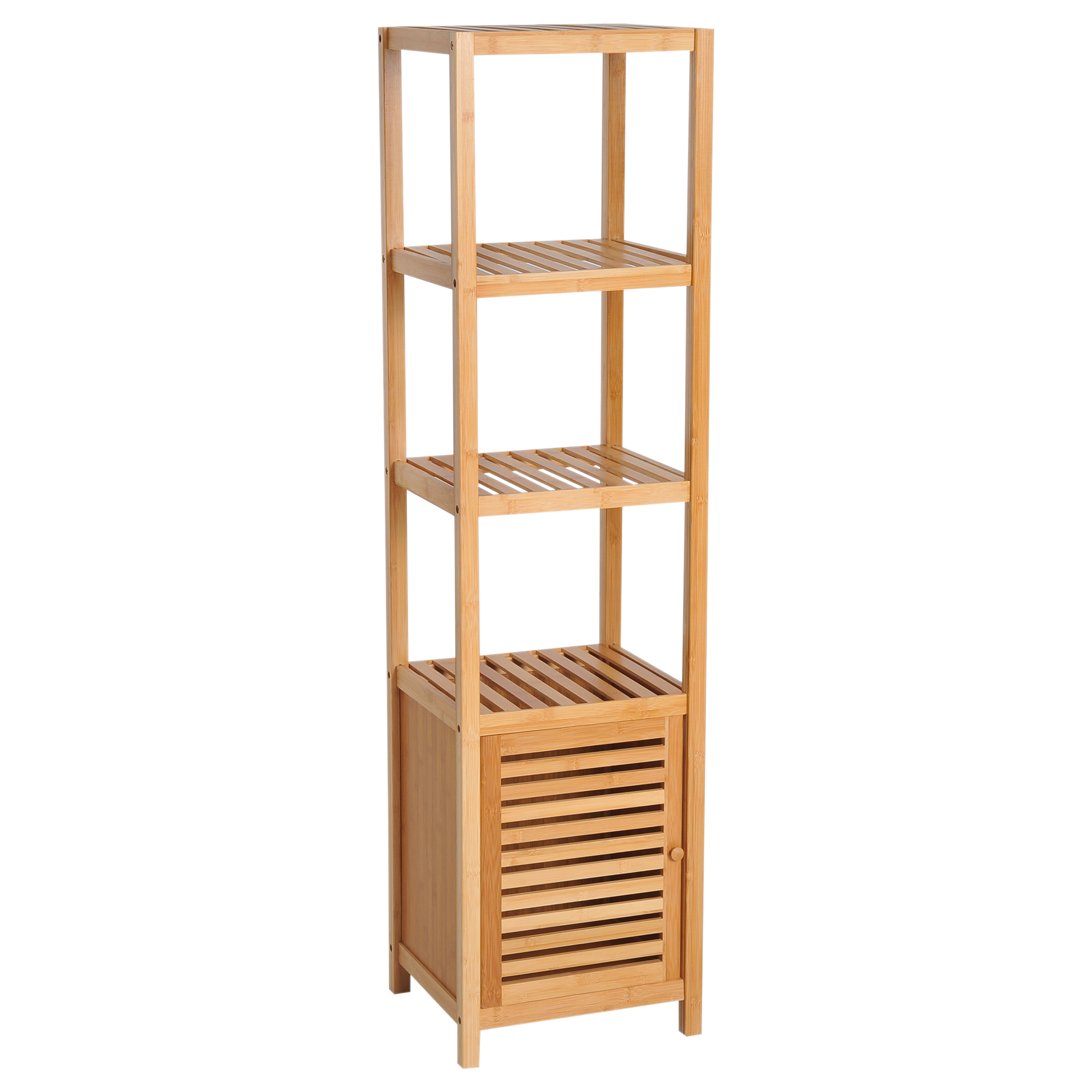 Meuble colonne de salle de bain 2 porte 2 étagères H130cm bambou - RETIF