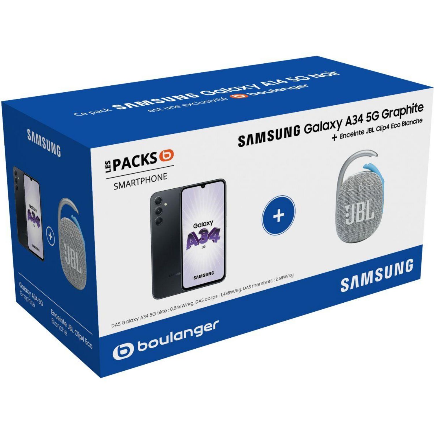 Smartphone Samsung Pack Galaxy A34 128Go Noir 5G + JBL Clip4 Noir