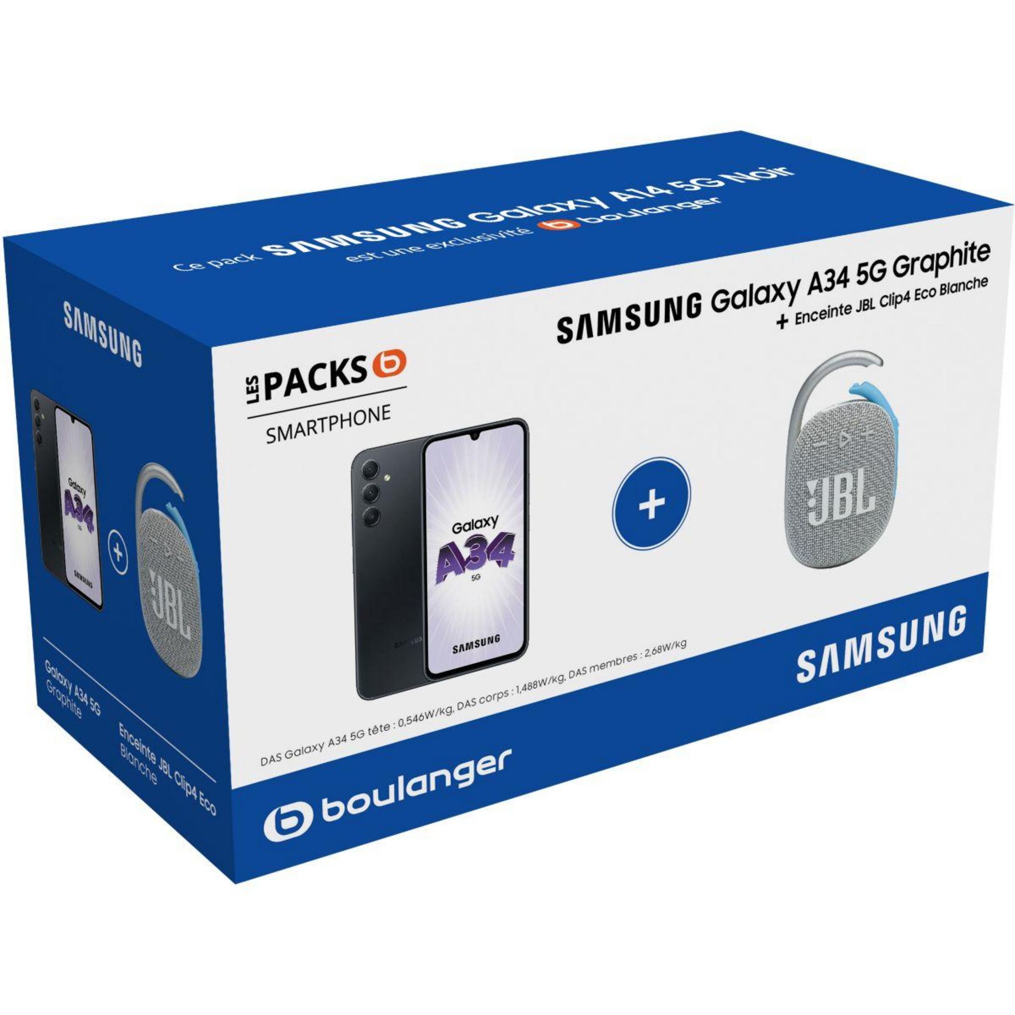 Smartphone Samsung Pack Galaxy A34 128Go Noir 5G + JBL Clip4 Noir - Pack  Galaxy A34