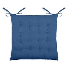 Galette de chaise matelassée unie en coton à nouettes (Bleu)