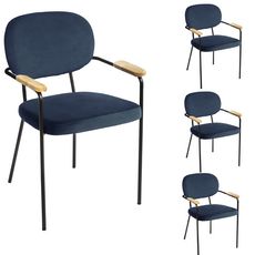 ATMOSPHERA Lot de 4 chaises ATLAS avec accoudoirs bois (Bleu)