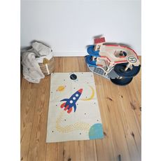 Tapis déco en coton imprimé super boy FUSÉE (Multicolore)