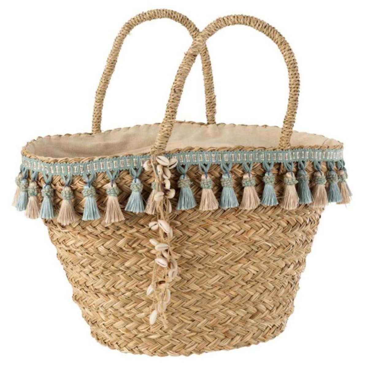 Paris Prix Sac de Plage en Rotin  Flo  56cm Naturel & Bleu