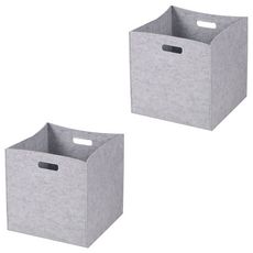 Lot de 2 boites de rangement en feutrine gris FELT, cube de rangement pliable, ouvert dim 32 x 32 x 32 cm, design moderne