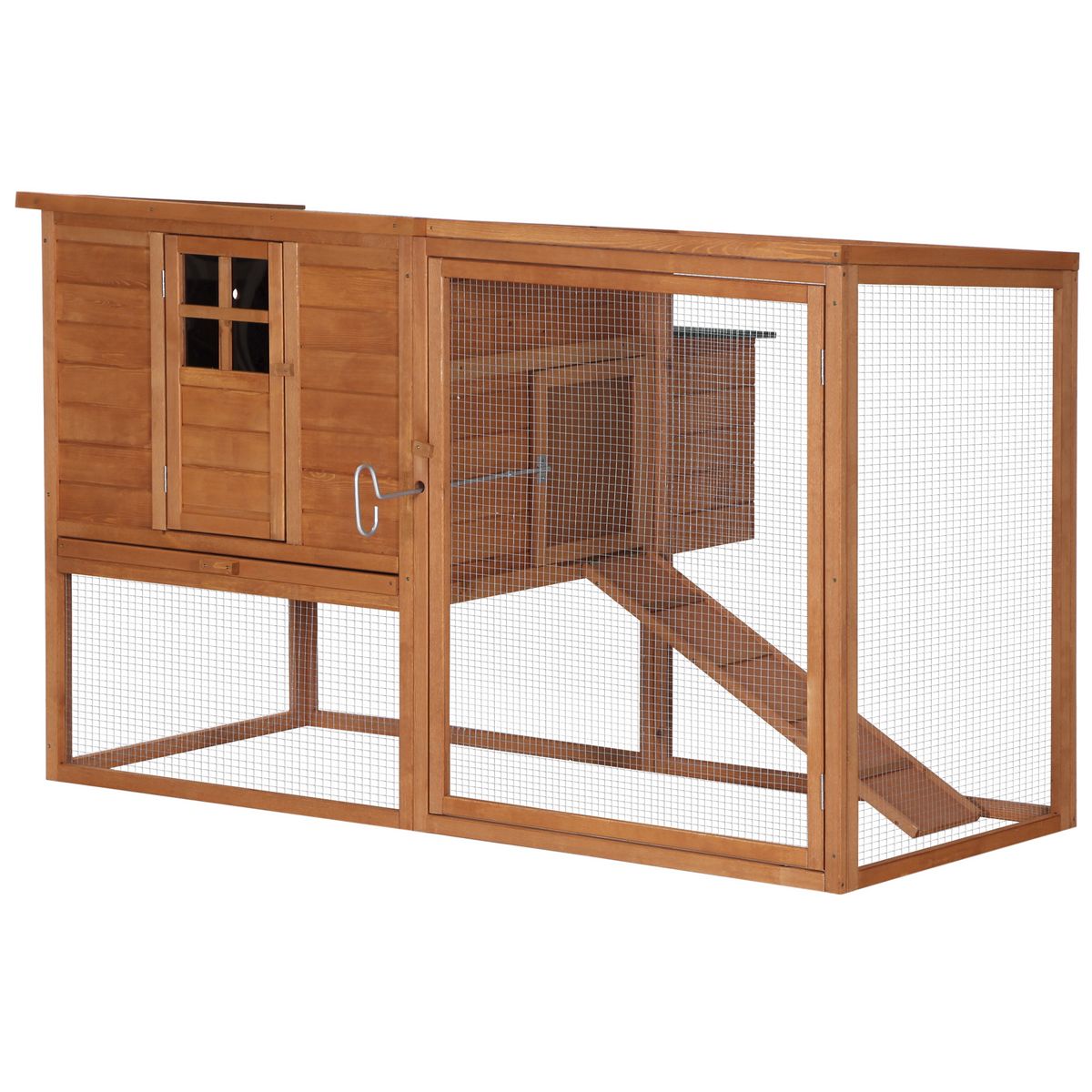 PAWHUT Poulailler cottage cage à poules sur pied dim. 168L x 110l x 101H cm multi-équipement bois sapin lasuré