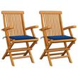 Chaises de jardin avec coussins bleu royal 2 pcs Bois de teck
