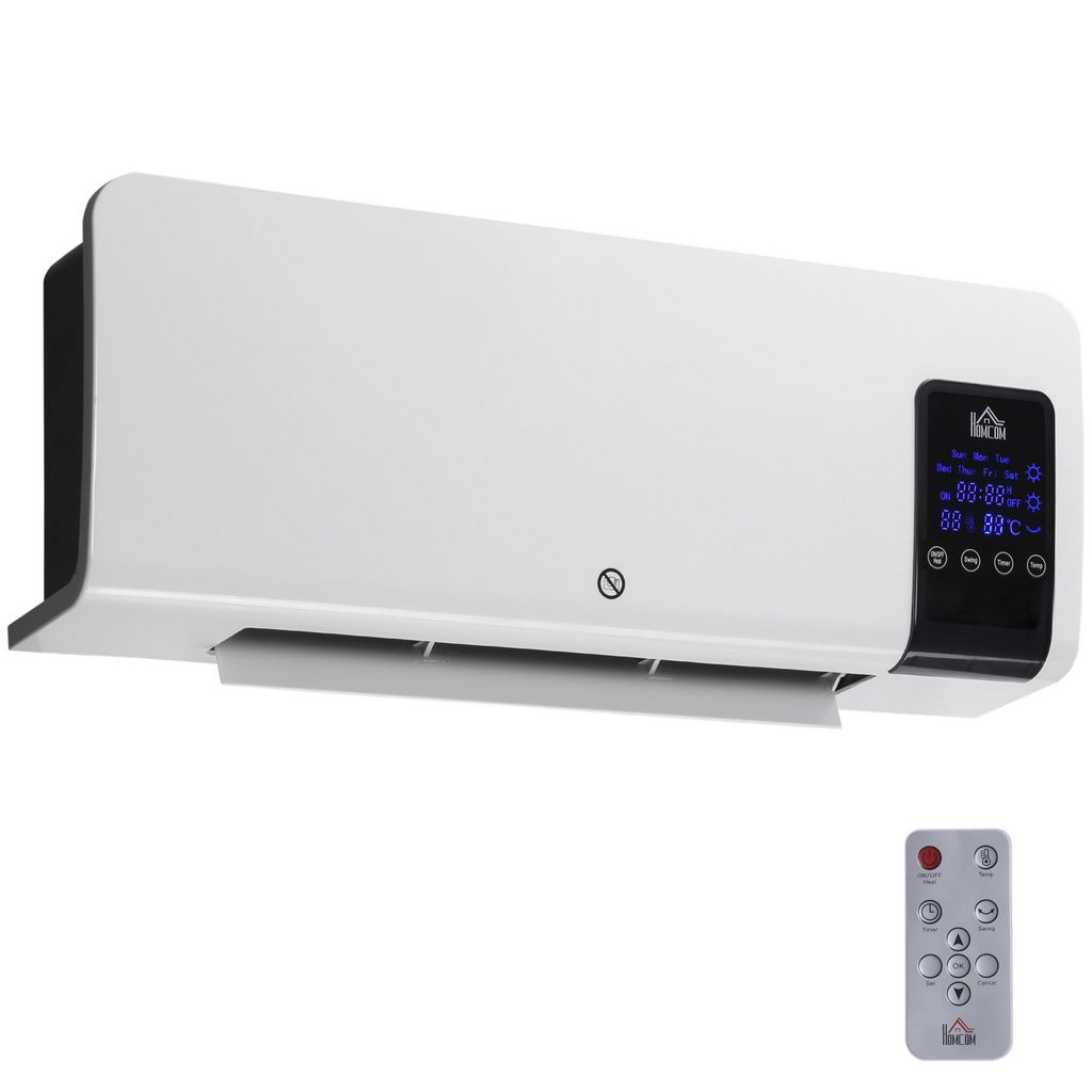 Homcom - Radiateur électrique avec thermostat timer télécommande chauffage  panneau rayonnant écran LED 2000W max. acier alu. blanc