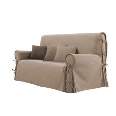 Housse de canapé 2 places à nouettes en coton (Taupe)