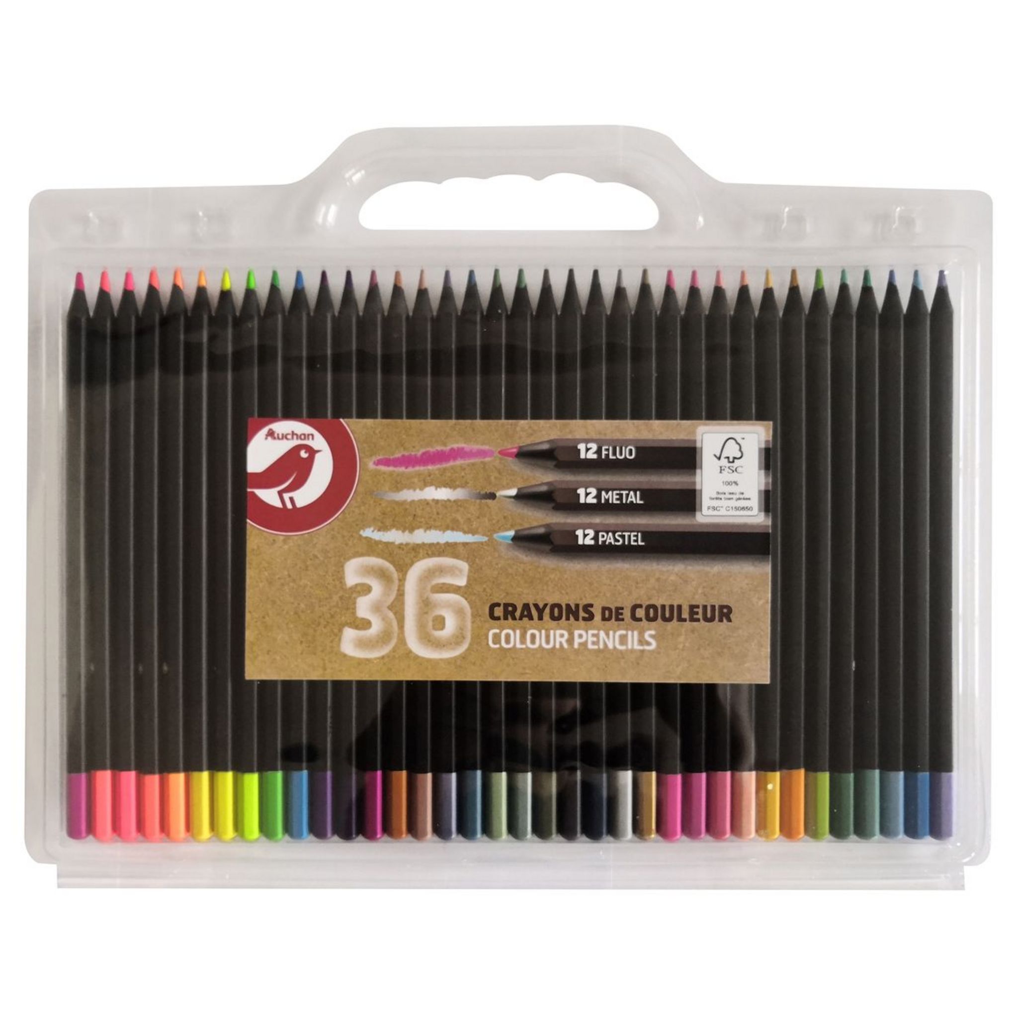 AUCHAN Etui de 36 crayons de couleur pas cher 