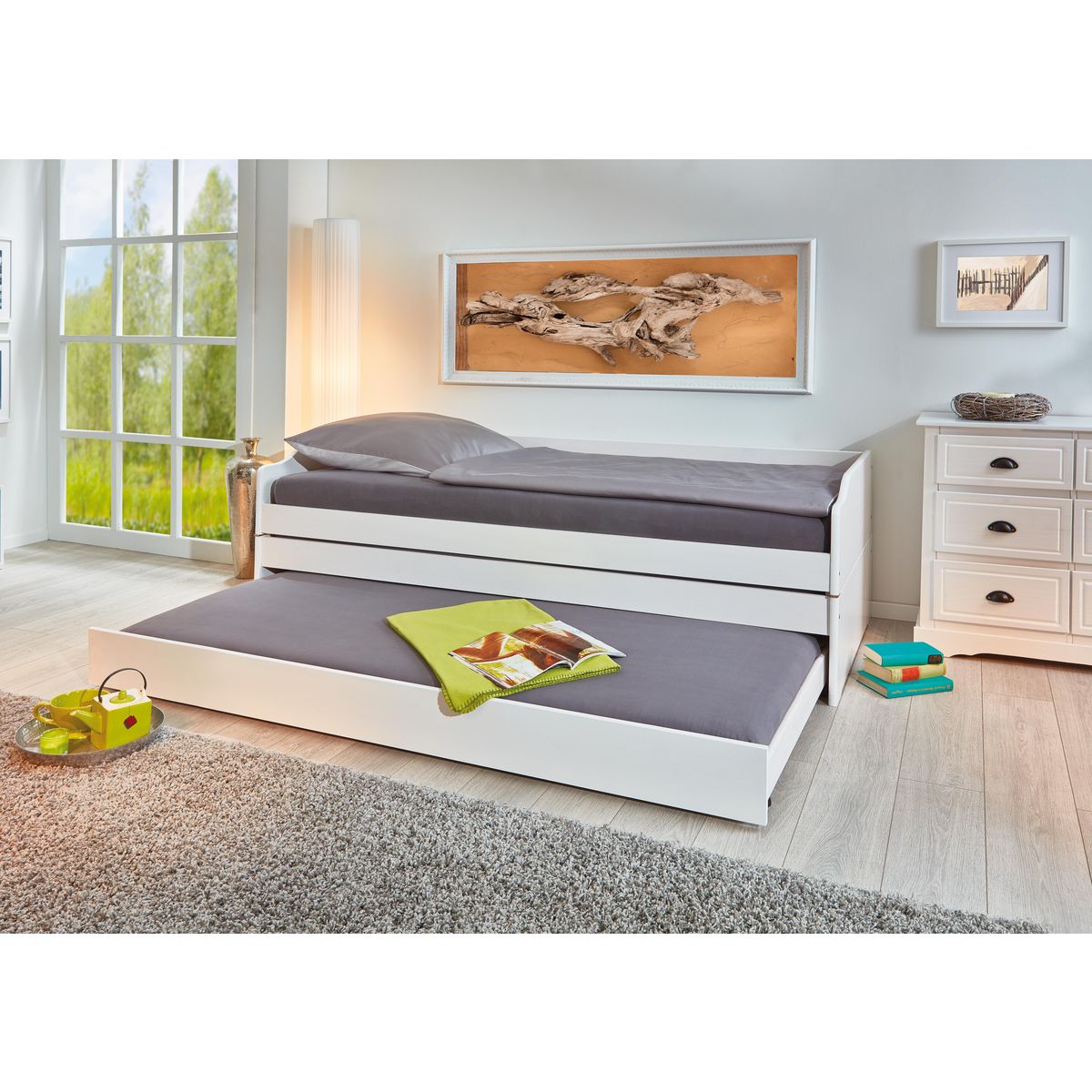 Lit banquette gigogne en pin massif 3 couchages  90x190 BLANDINE