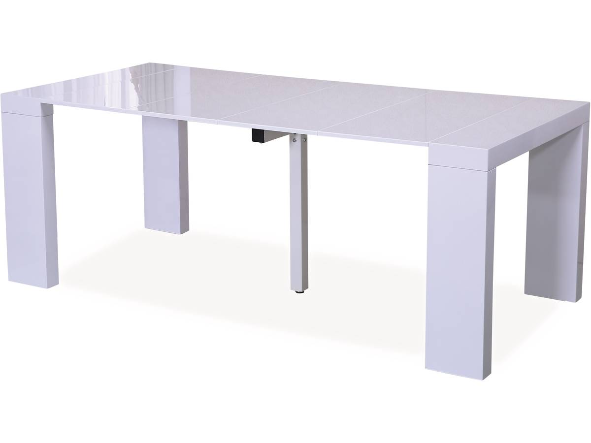 Table Console Extensible laquée blanc brillant 18 couverts garantie 10 ans