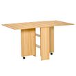 HOMCOM Table de cuisine salon pliable mobile sur roulettes 140L x 80l x 74H cm 2 étagères intégrées coloris chêne