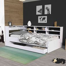 Terre de Nuit Lit tiroir avec environnement de lit en bois blanc 90x190 - LT14019