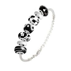 Bracelet de charms perles noirs et acier SC Crystal