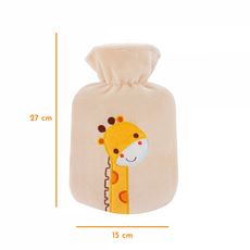 Bouillotte en caoutchouc eau chaude ou froide avec housse velours - 0.8 L - Girafe - Beige
