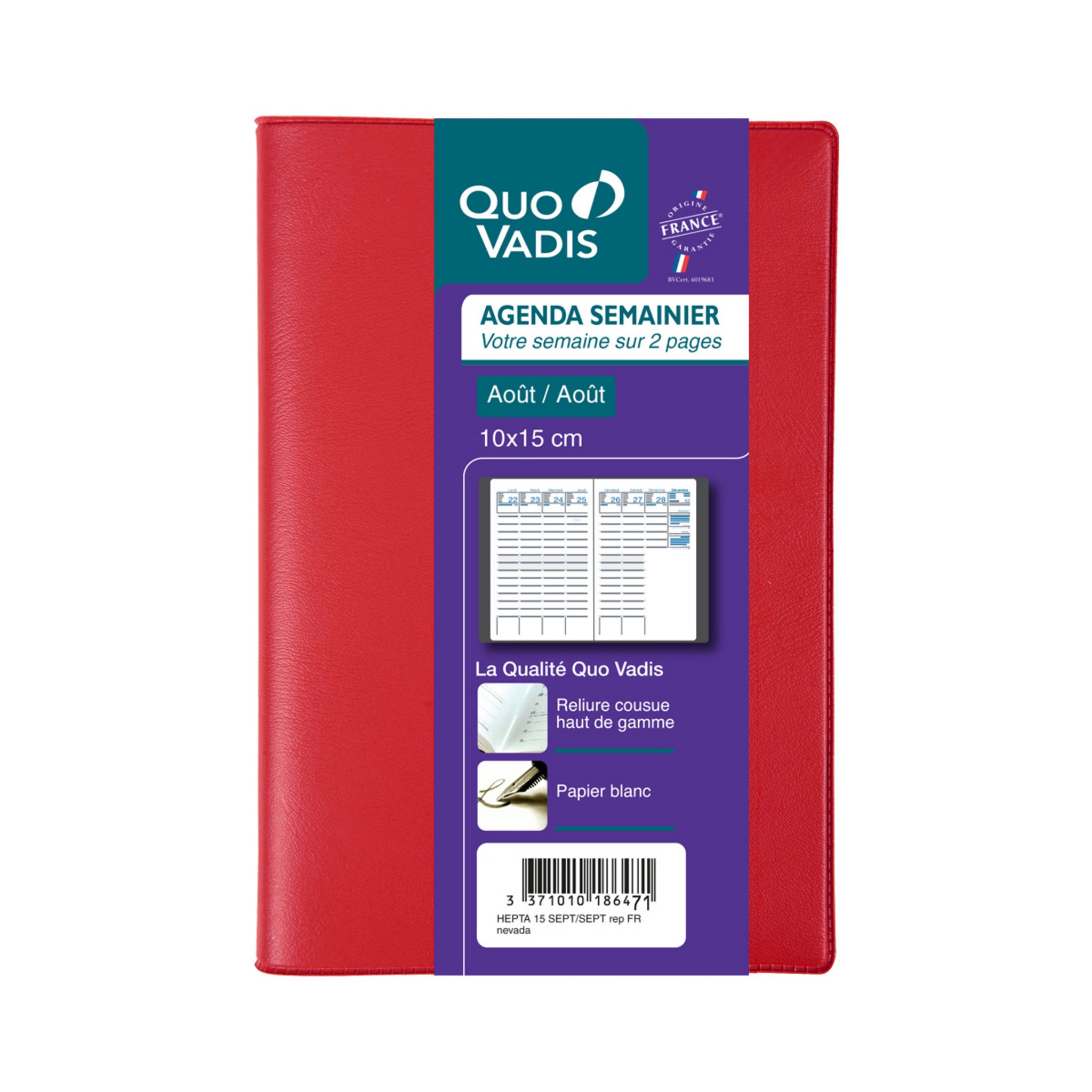 QUO VADIS Agenda semainier 10x15 cm Quovadis - Rouge pas cher 