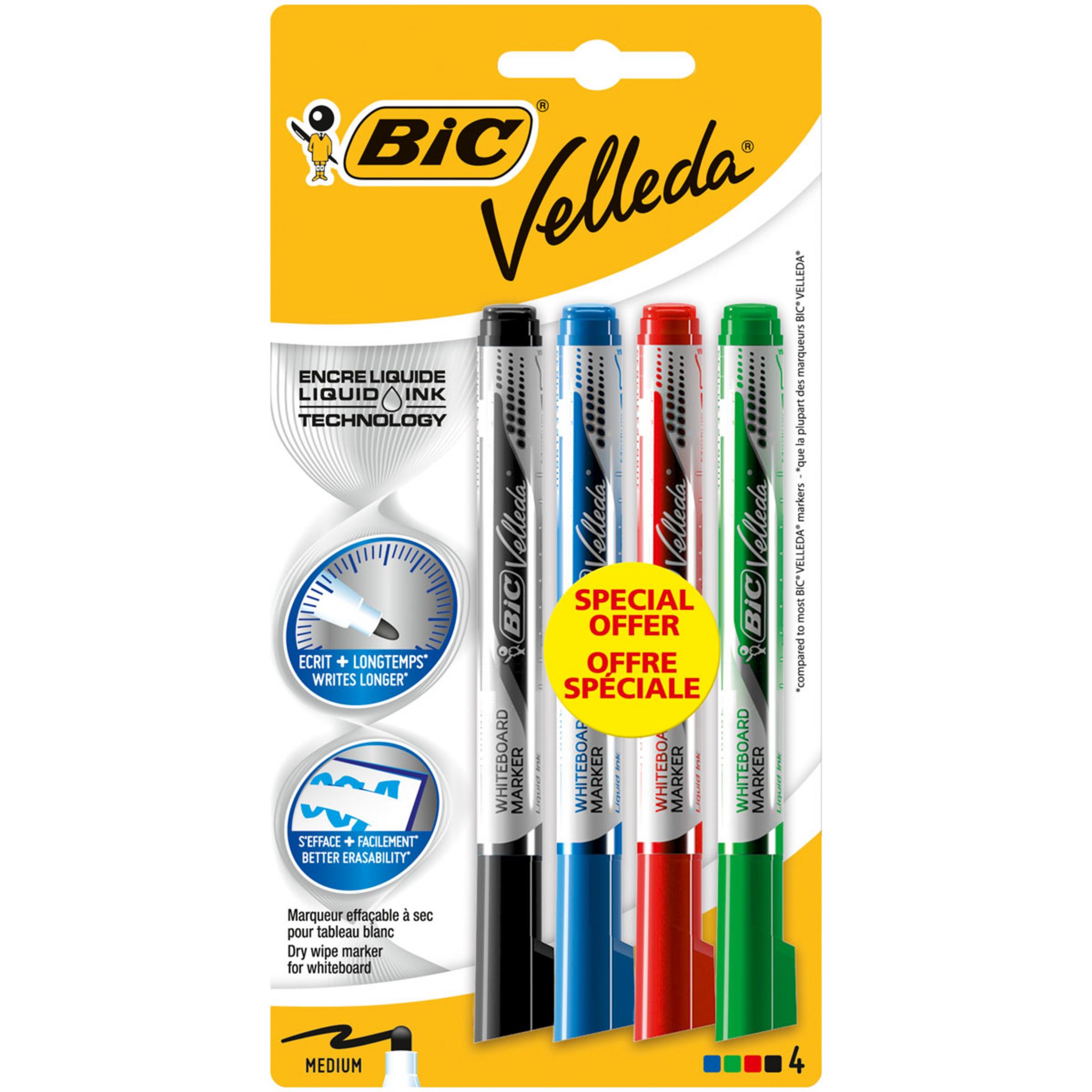 BIC Marqueur pour tableau blanc effaçable à sec pointe moyenne VELLEDA bleu  pas cher 