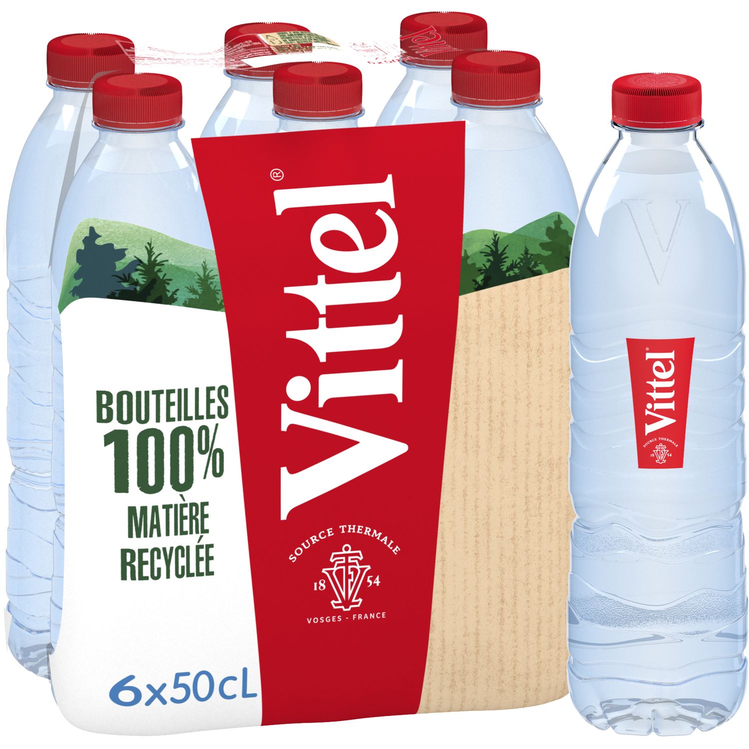 Enseigne Rouge Papier  EAU PLATE VITTEL GRANDE SOURCE BOUTEILLE 1L