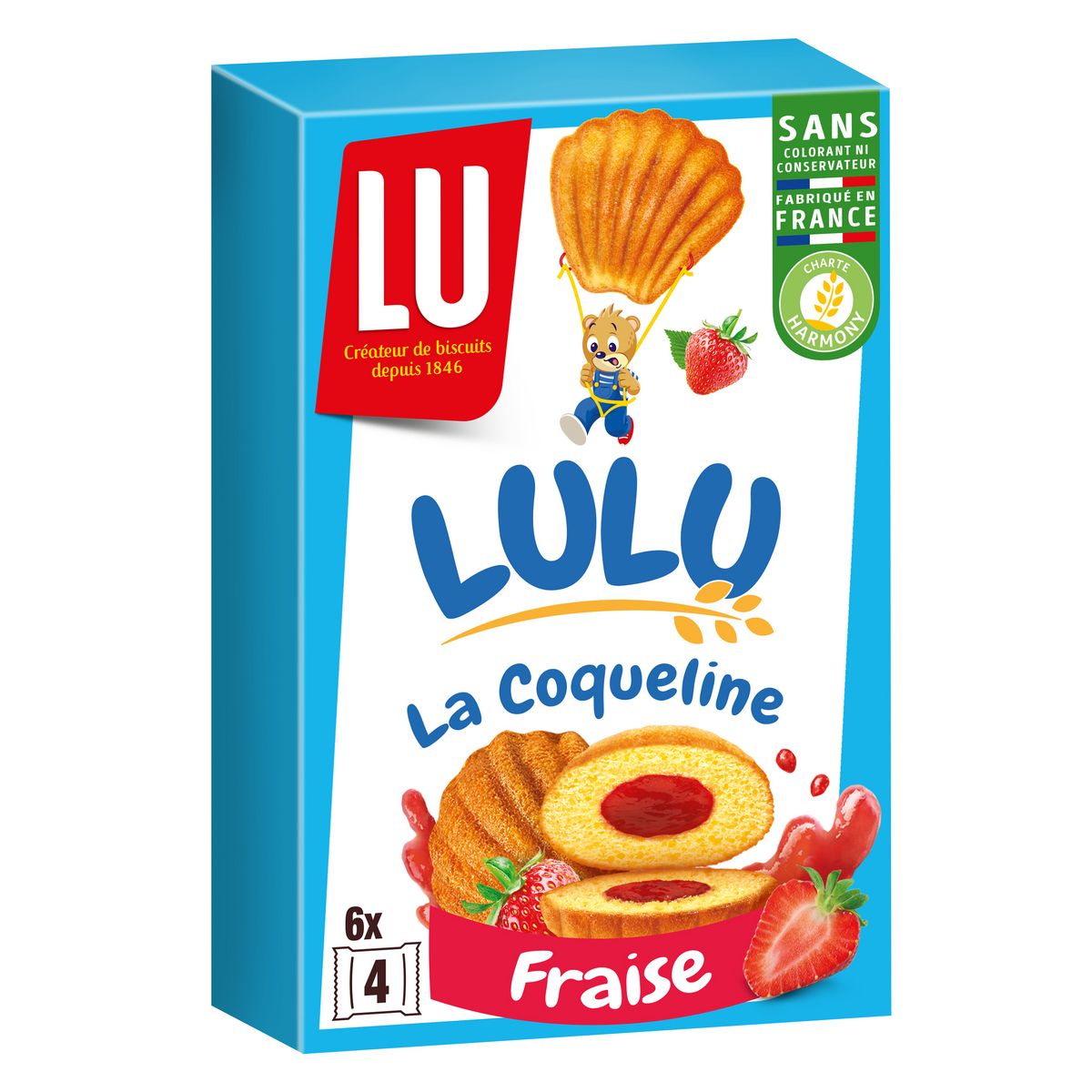 LU Lulu La Coqueline gâteaux fourrés à la fraise sachets fraîcheur 6x4 gâteaux 165g
