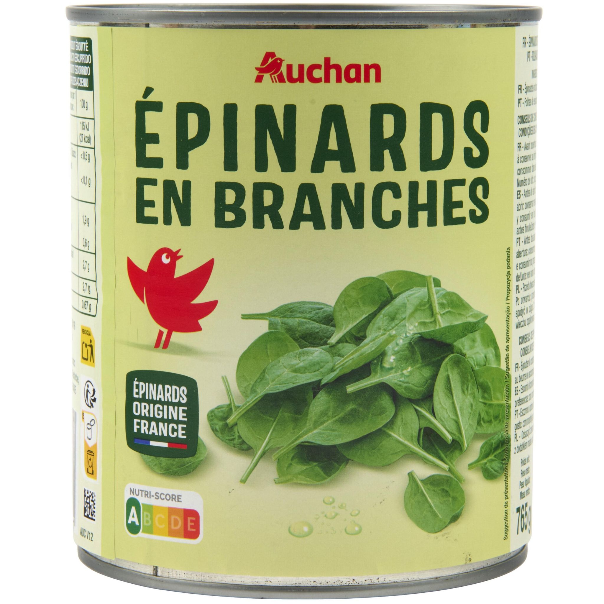 AUCHAN Epinards hachés à la crème 4 portions 600g pas cher 