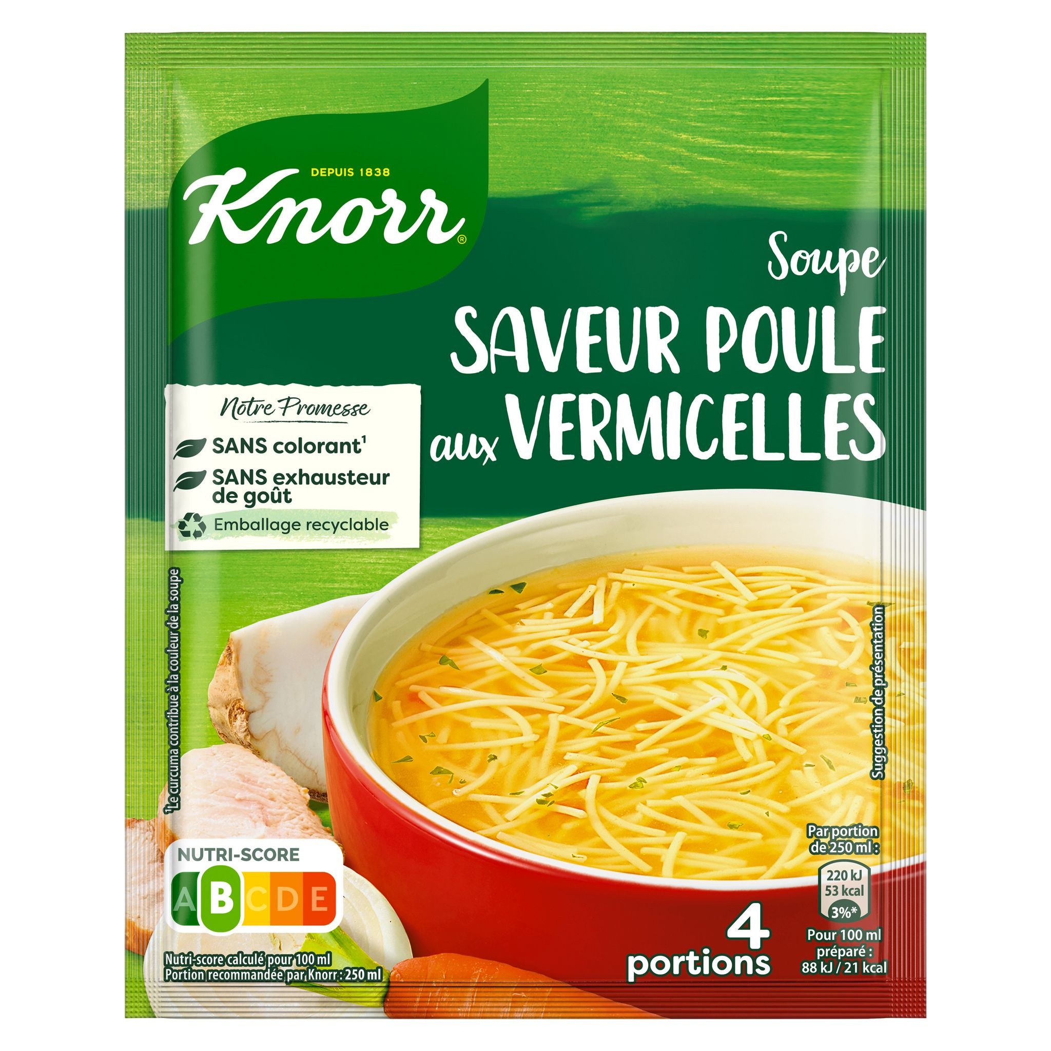 KNORR Soupe déshydratée poule aux vermicelles 4 personnes 63g pas cher 