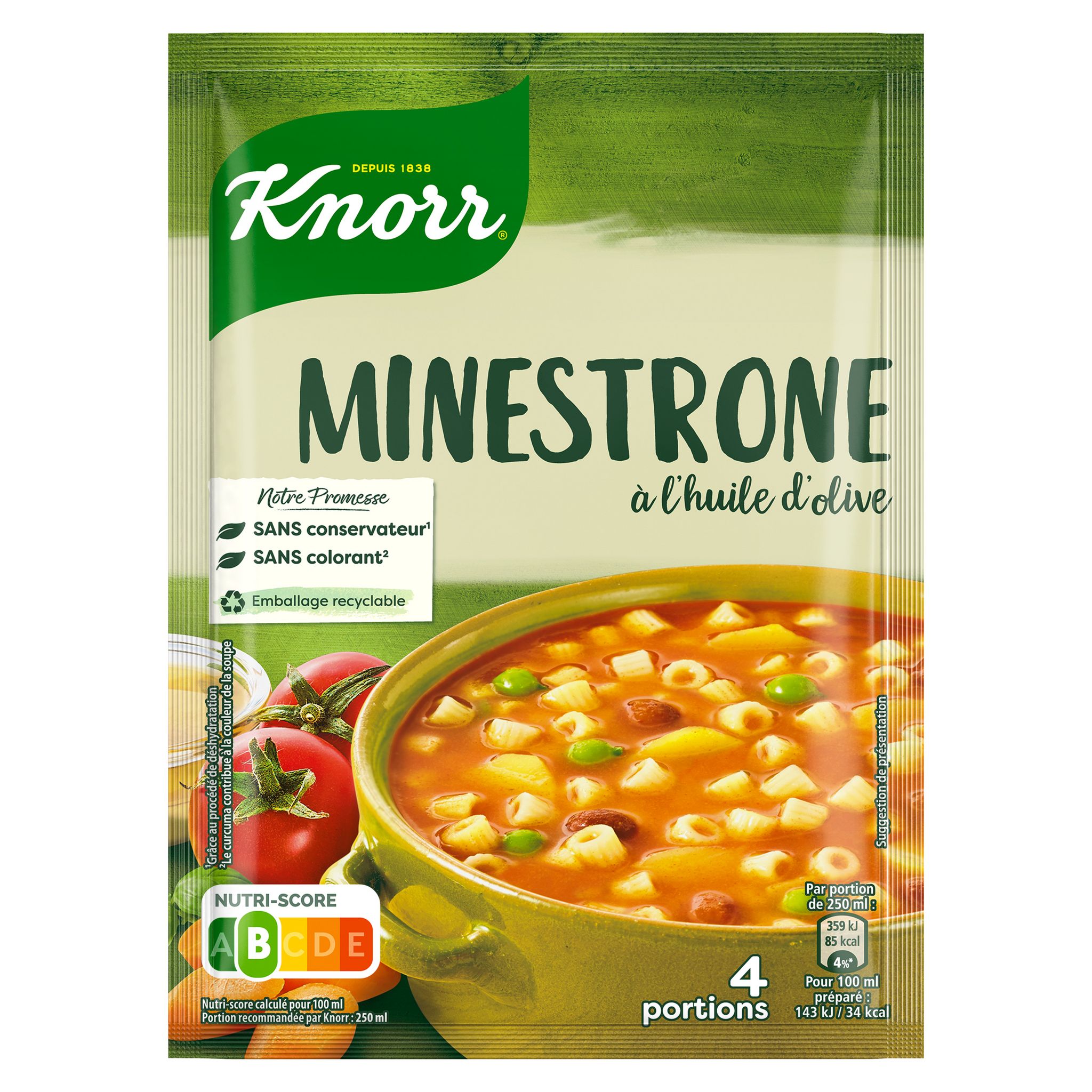 KNORR Soupe déshydratée minestrone à l'huile d'olive 4 personnes 104g pas  cher 