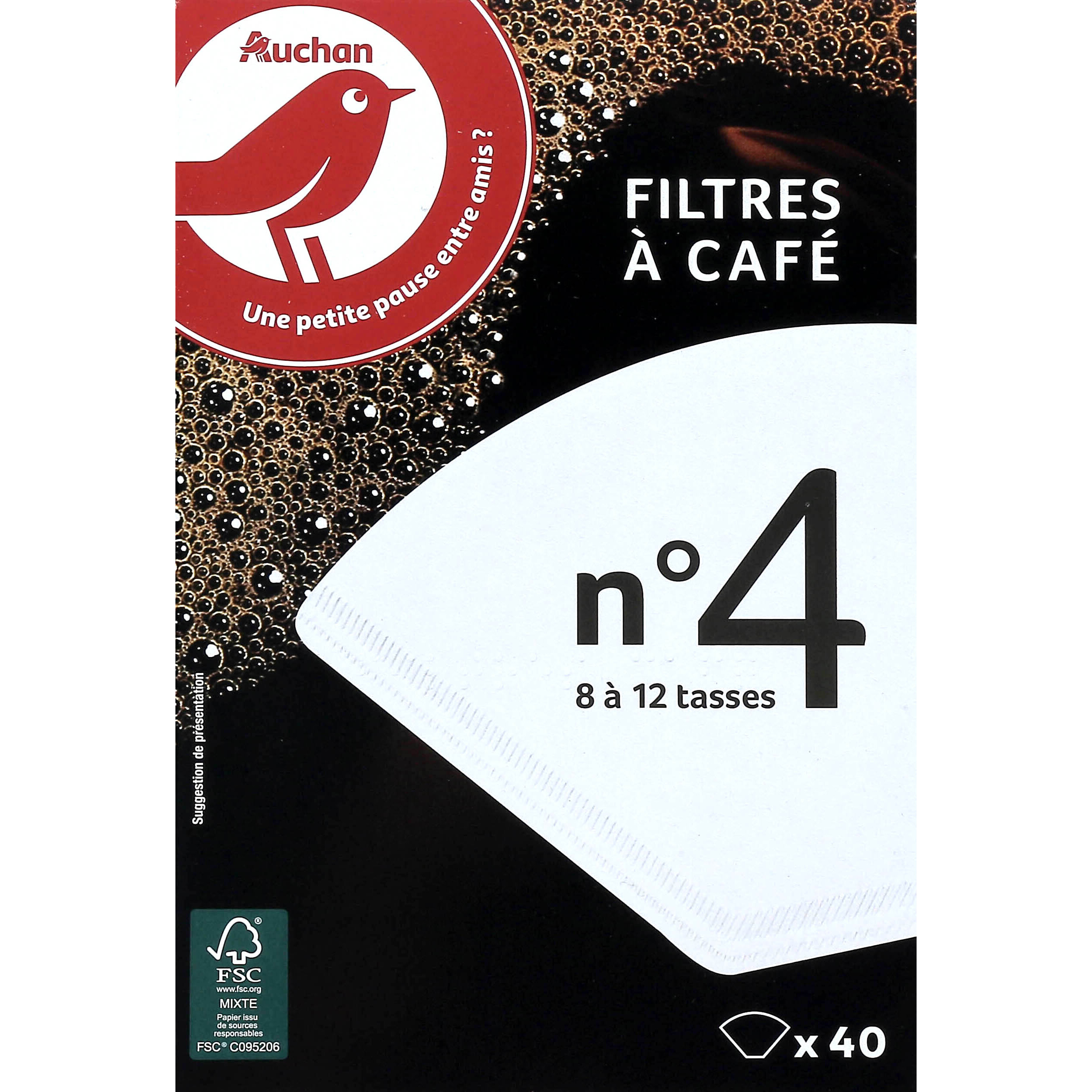 AUCHAN Filtre à café n°4 40 filtres 74g pas cher 