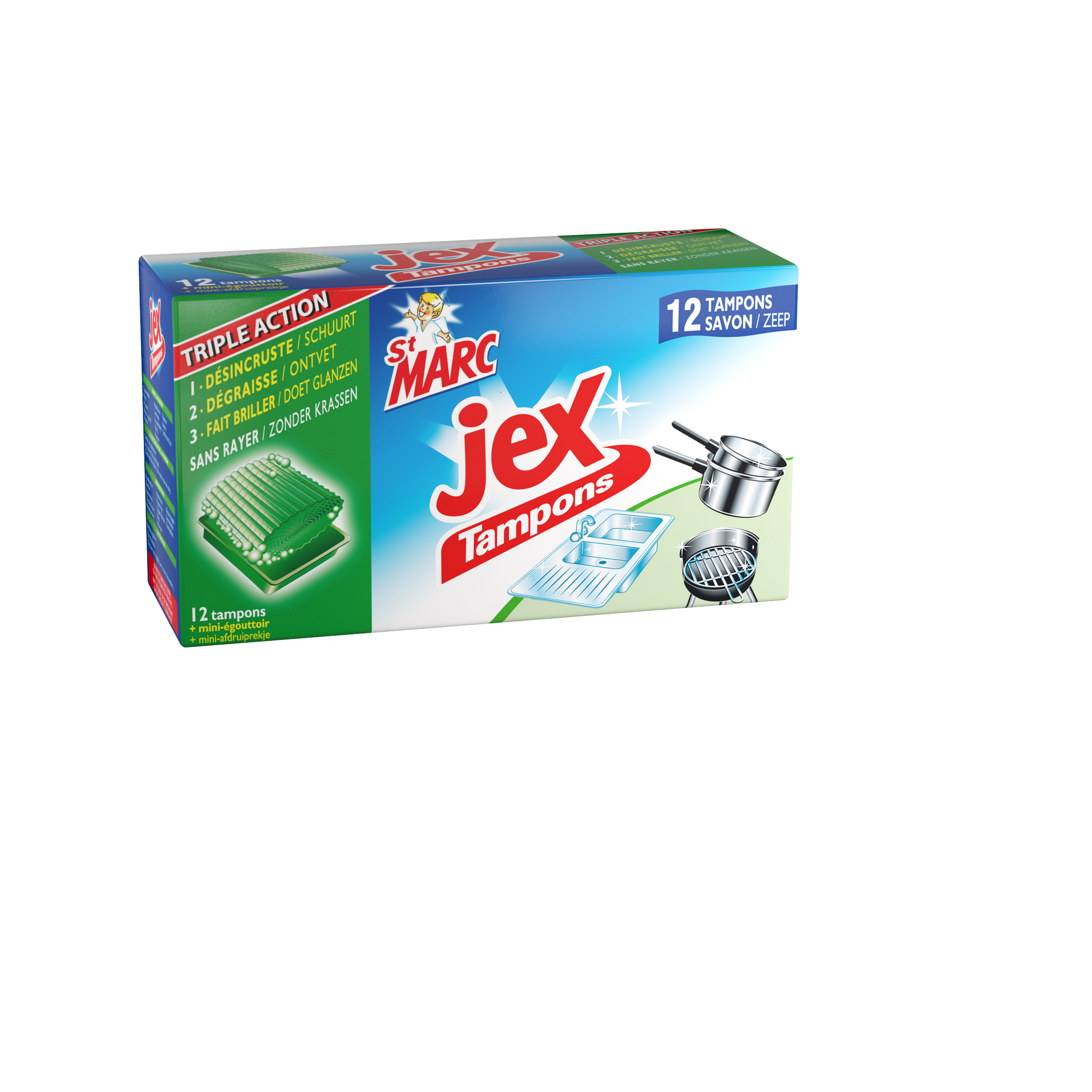 ST MARC Tampons jex triple action et son mini-égouttoir 12 tampons pas cher  