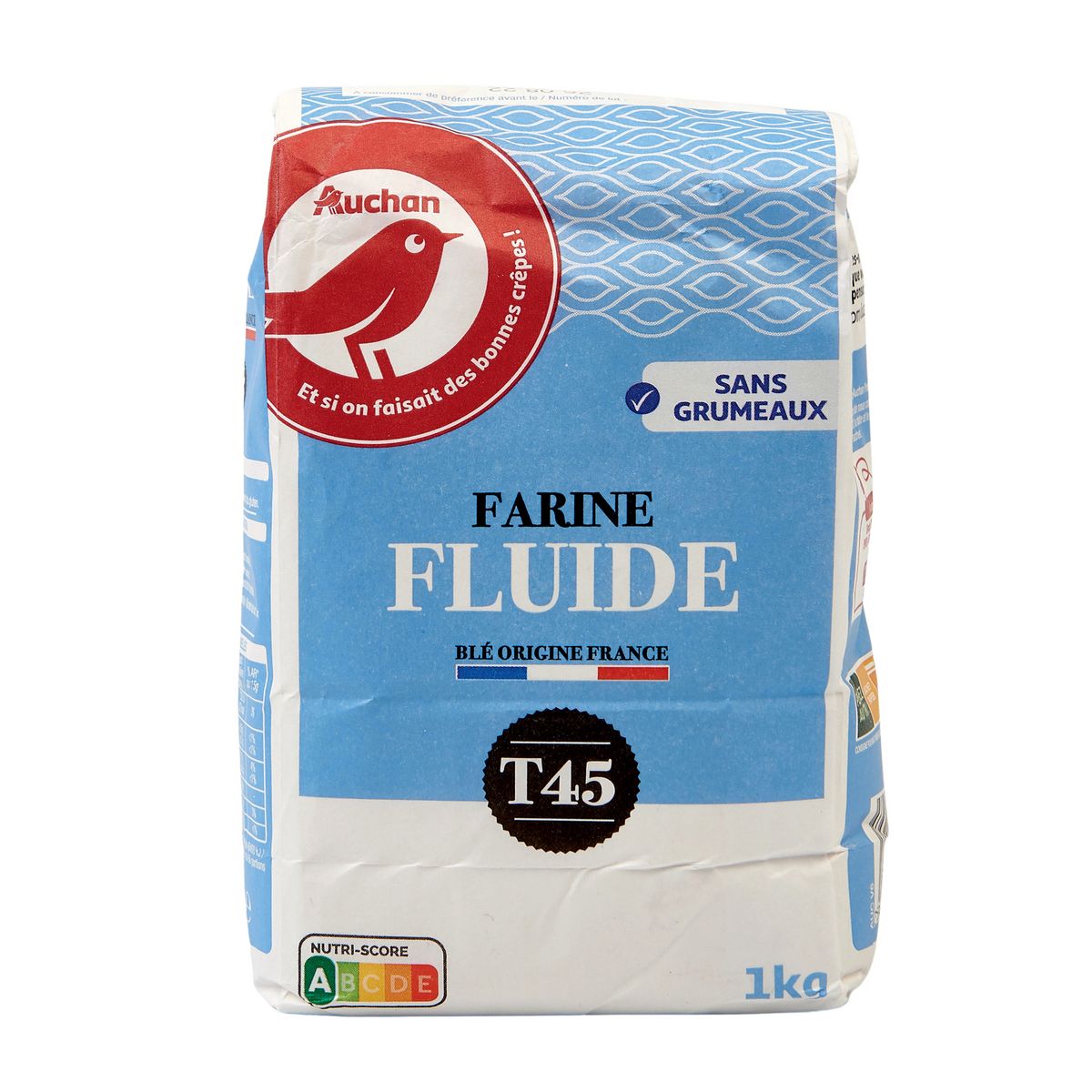 AUCHAN Farine de blé fluide T45 sans grumeaux 1kg