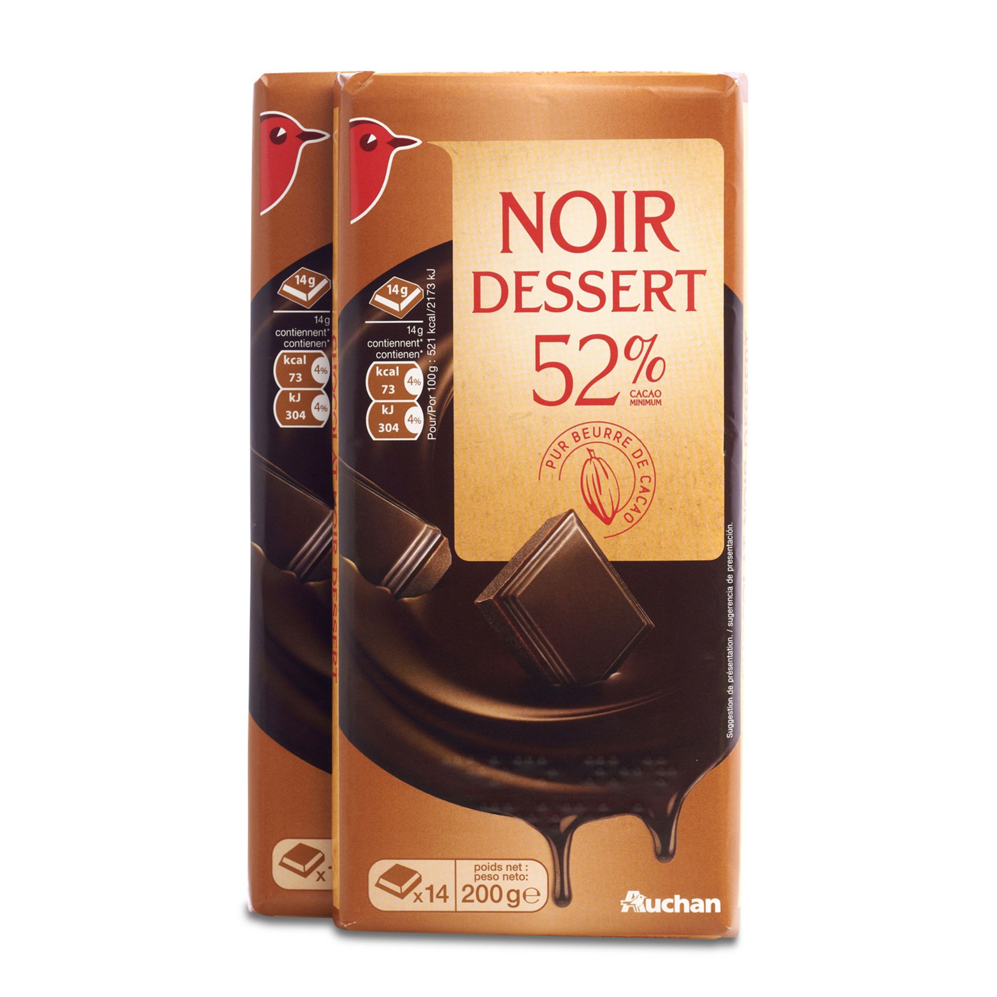 AUCHAN CULTIVONS LE BON Tablette de chocolat noir pâtissier 52% de