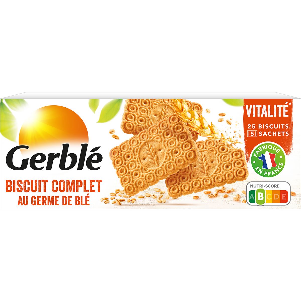 Gerble Biscuits Complets Au Germe De Blé Sans Huile De Palme Sachets Fraîcheur 5x5 Biscuits 210g 