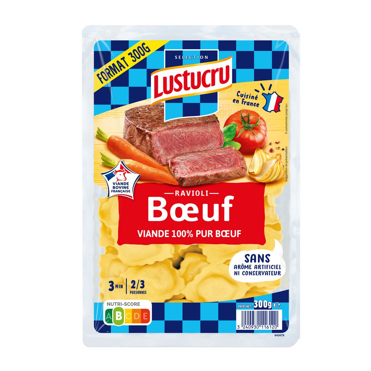 LUSTUCRU Ravioli pur boeuf 2-3 portions 300g