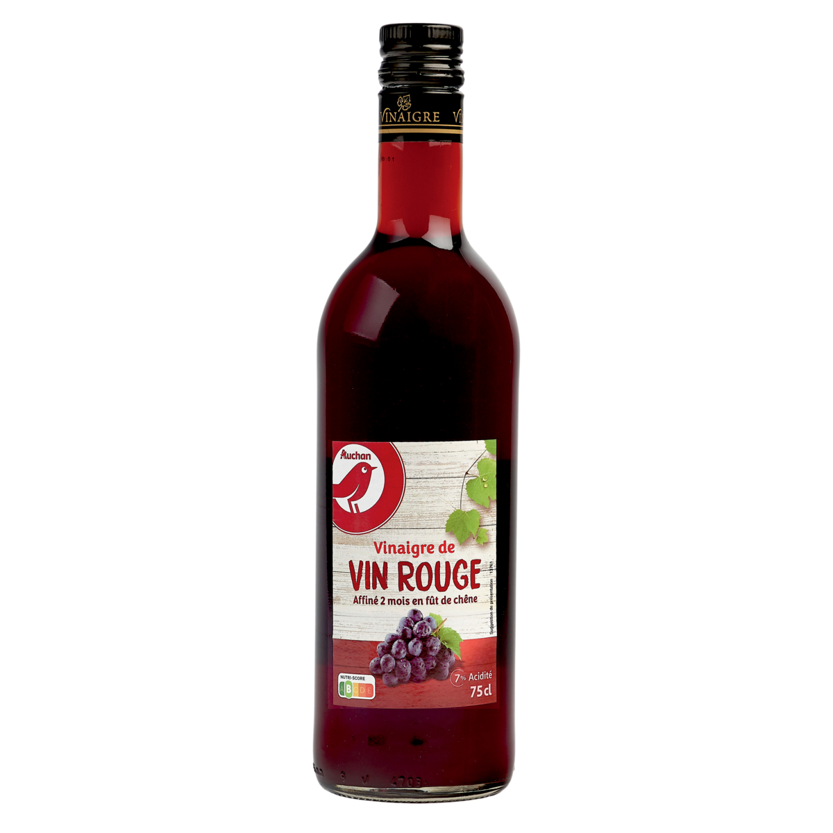 AUCHAN Vinaigre de vin rouge affiné en fût 7% d'acidité 75cl