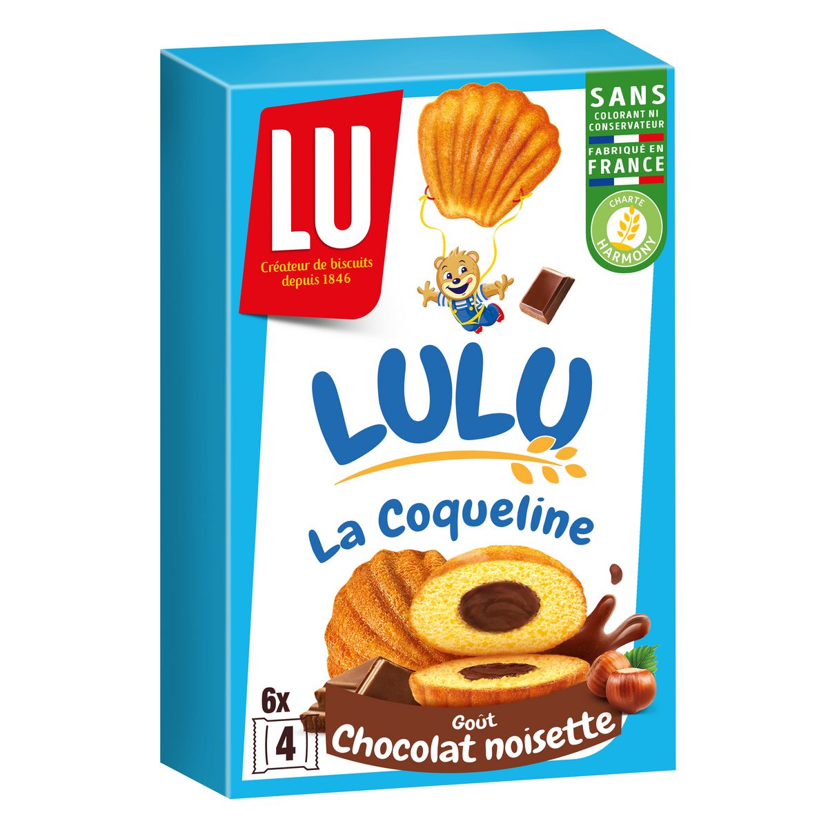 LU Lulu la coqueline, gâteau fourré chocolat noisette sachets fraîcheur 6x4  gâteaux 165g pas cher 