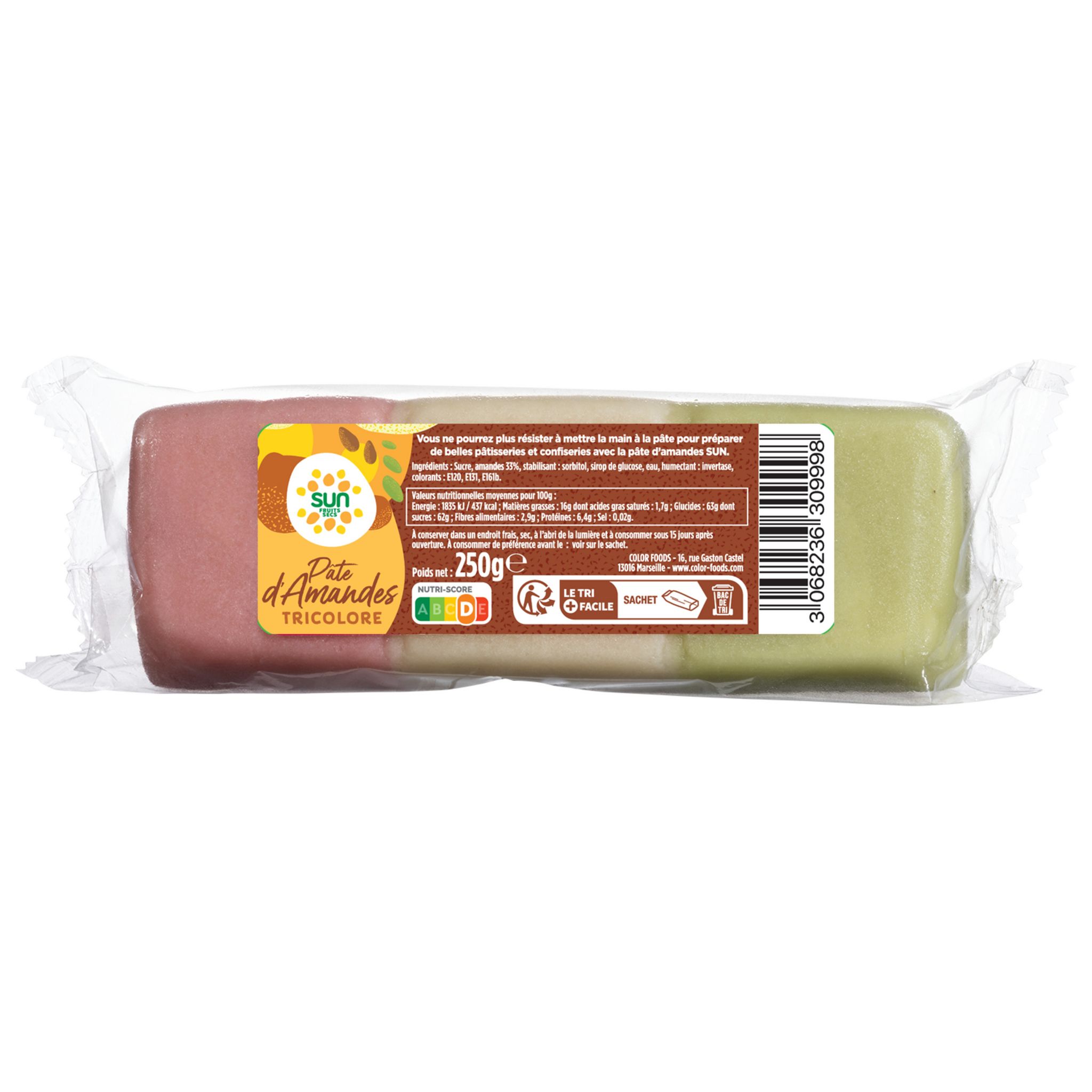 HOLYFRUITS Pâte d'amandes tricolore 250g pas cher 