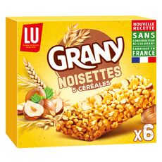 GRANY Barres de céréales aux noisettes et 5 céréales 6 barres 125g