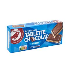 AUCHAN Petits beurre avec tablette de chocolat au lait, sachets fraîcheur 4x4 biscuits 150g