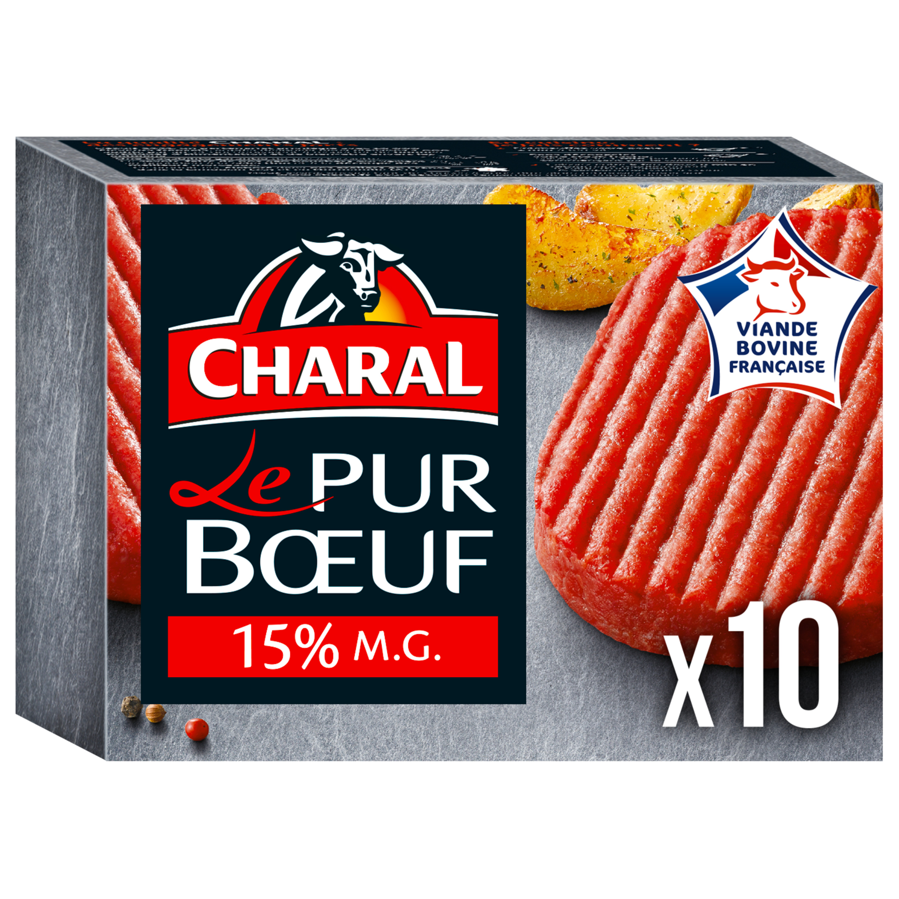 CHARAL Steaks hachés pur bœuf 5% MG 4 steaks 400g pas cher 