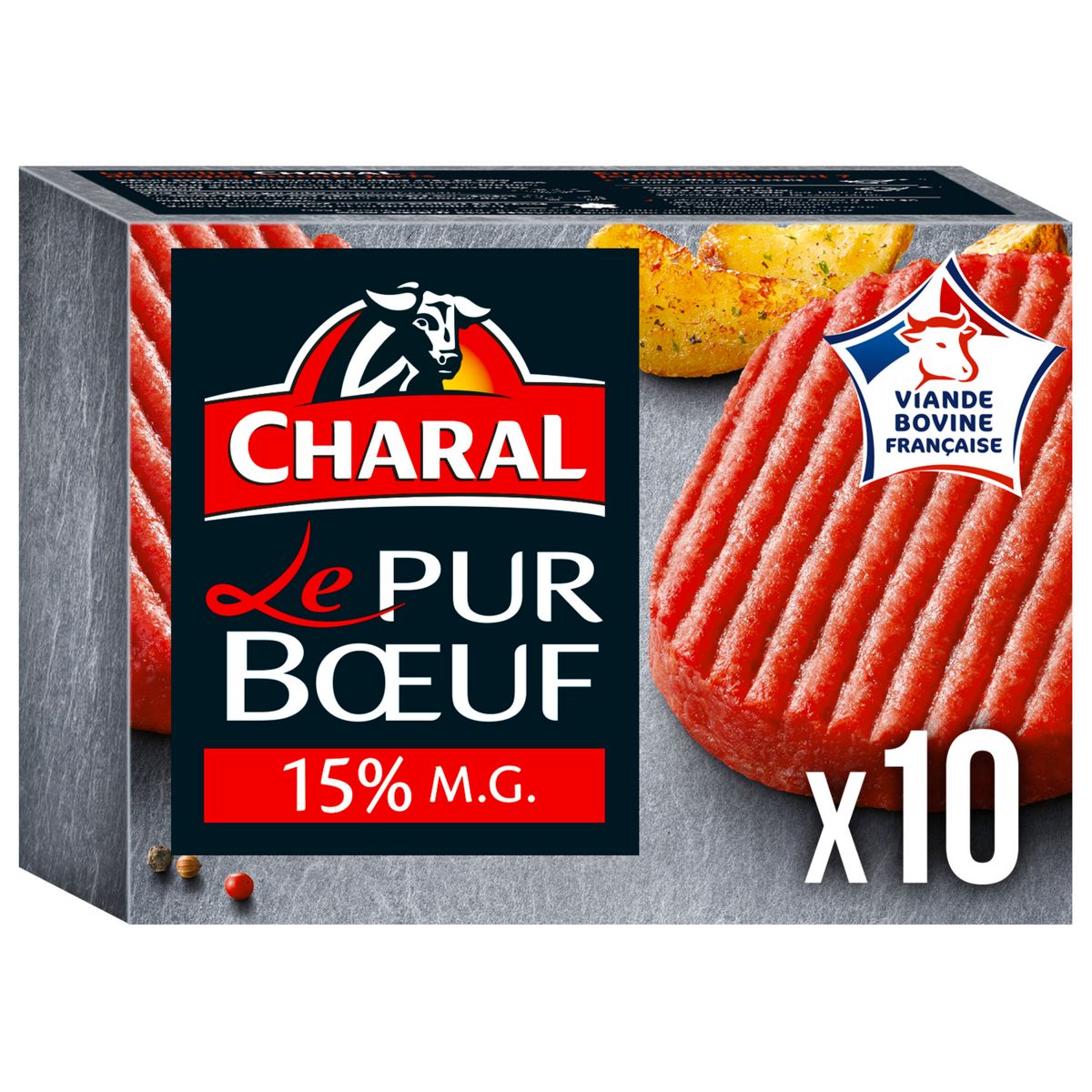 CHARAL Steaks hachés pur bœuf 15%MG 10 pièces 1kg